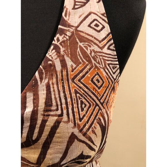 Cache Earthtone Silk Metallic Lined Halter Top Built In Bra Lined Hankey Hem$128 - Picture 3 of 5